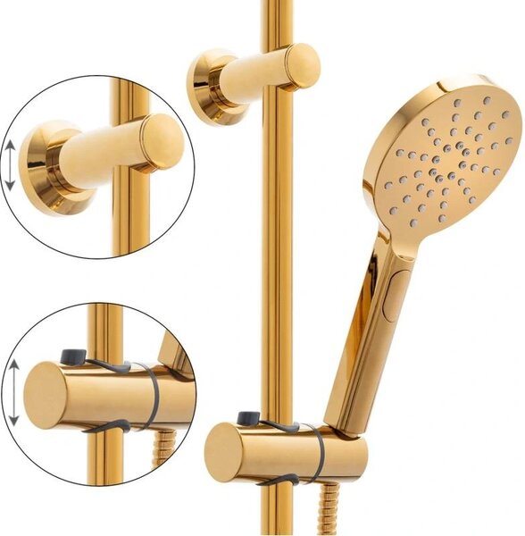 Erga Dubai, set de dus cu robinet cu maneta si cap de ploaie 23 cm, auriu lucios, ERG-YKA-BP.DUBAJ23-GLD