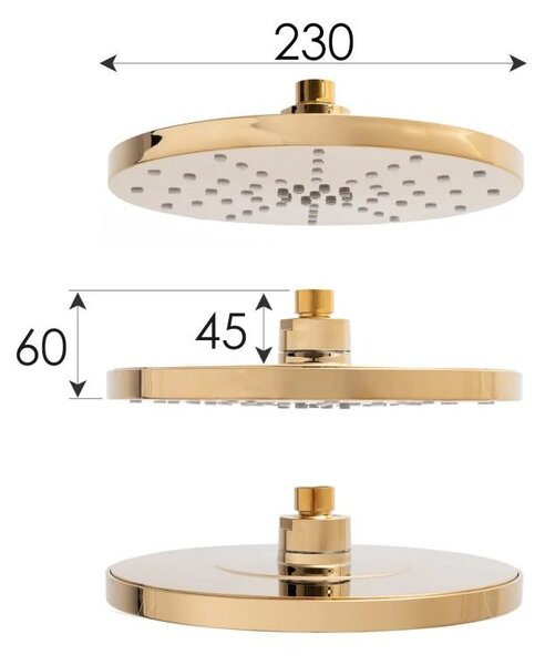 Erga Dubai, set de dus cu robinet cu maneta si cap de ploaie 23 cm, auriu lucios, ERG-YKA-BP.DUBAJ23-GLD
