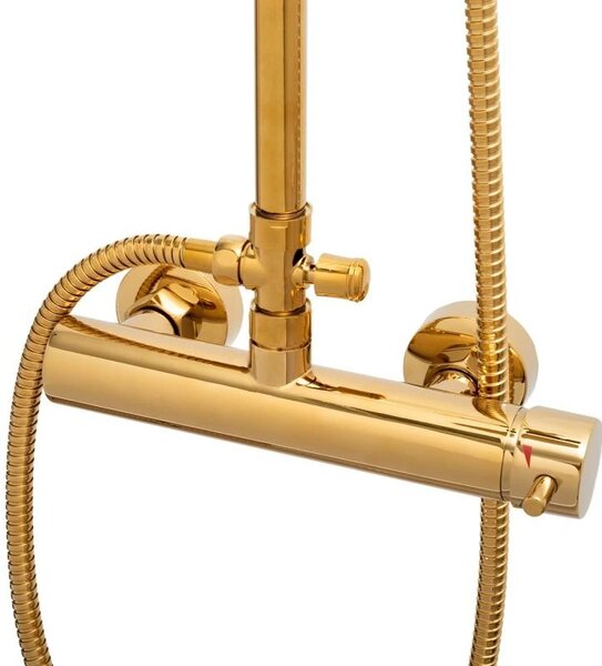 Erga Dubai, set de dus cu robinet cu maneta si cap de ploaie 23 cm, auriu lucios, ERG-YKA-BP.DUBAJ23-GLD