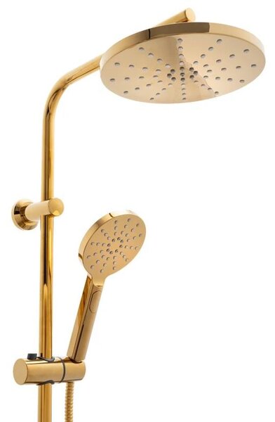Erga Dubai, set de dus cu robinet cu maneta si cap de ploaie 23 cm, auriu lucios, ERG-YKA-BP.DUBAJ23-GLD