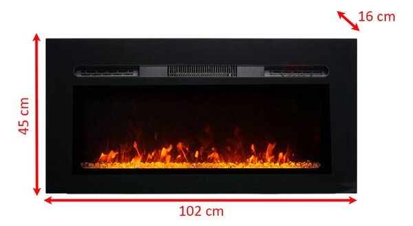 Semineu electric 3D ElectricSun PAULA GLASS negru XS, pe perete, podea sau incorporabil, cu sunet, 10 culori, Wi-Fi cu APP internet, L102xH45cm