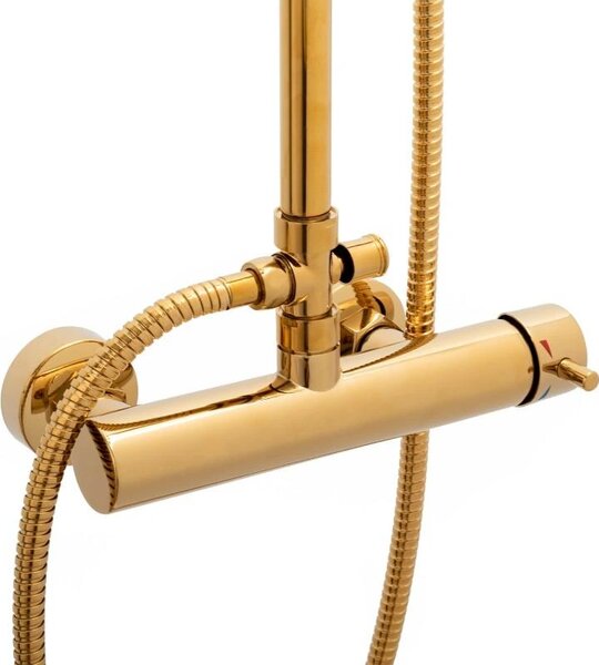 Erga Dubai, set de dus cu robinet cu maneta si cap de ploaie 23 cm, auriu lucios, ERG-YKA-BP.DUBAJ23-GLD