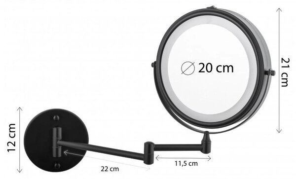 Erga Eda, oglinda de machiaj iluminata cu LED ø20 cm, negru mat, ERG-YKA-CH.EDA-BLK