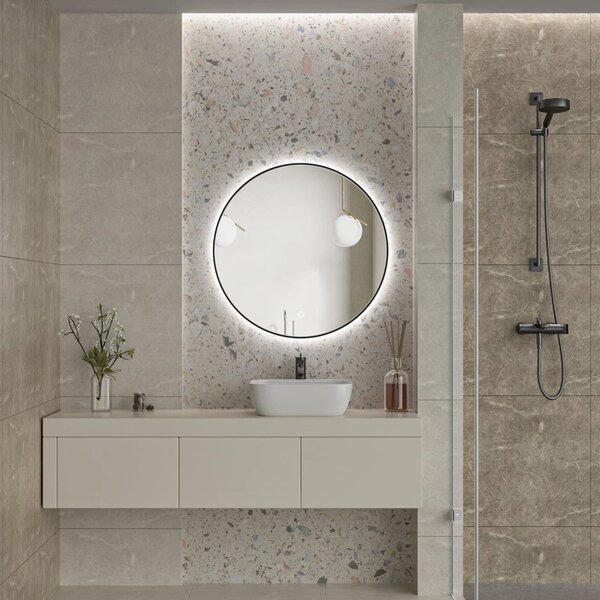 Erga Emma, ​​oglinda LED rotunda 80cm, cadru metalic negru, 1840 lm, 6500K, iluminare din spate, ERG-V01-201-8080-BK