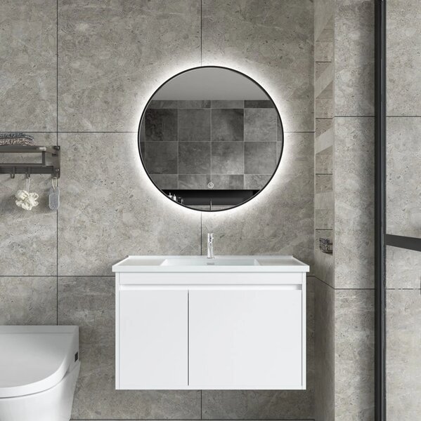 Erga Emma, ​​oglindă LED rotundă 70cm, cadru metalic negru, 1610 lm, 6500K, iluminare din spate, ERG-V01-201-7070-BK