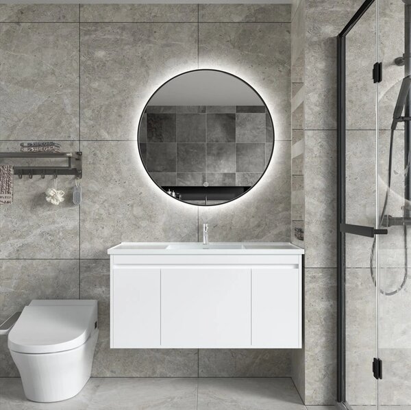 Erga Emma, ​​oglinda LED rotunda 80cm, cadru metalic negru, 1840 lm, 6500K, iluminare din spate, ERG-V01-201-8080-BK