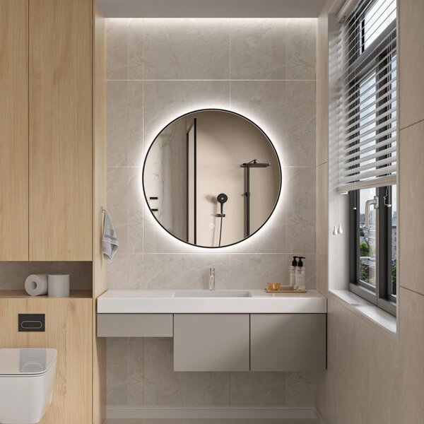 Erga Emma, ​​oglinda LED rotunda 80cm, cadru metalic negru, 1840 lm, 6500K, iluminare din spate, ERG-V01-201-8080-BK