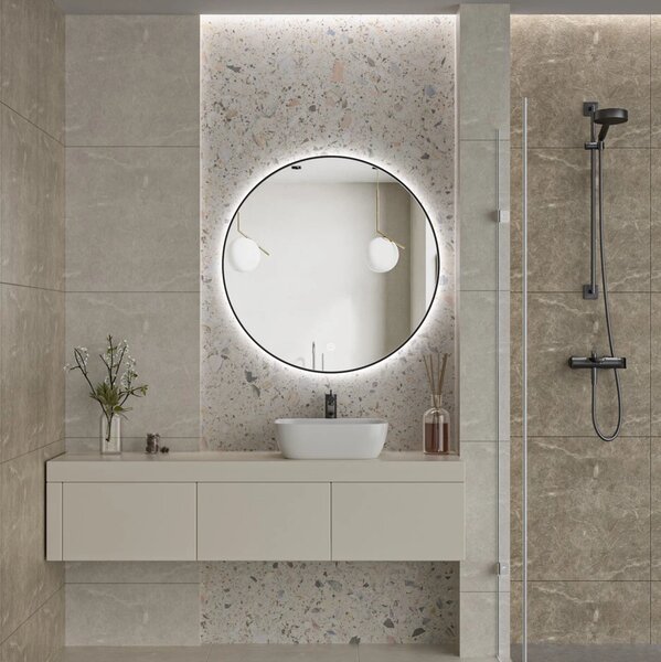Erga Emma, ​​oglinda LED rotunda 90cm, cadru metalic negru, 2070 lm, 6500K, iluminare din spate, ERG-V01-201-9090-BK