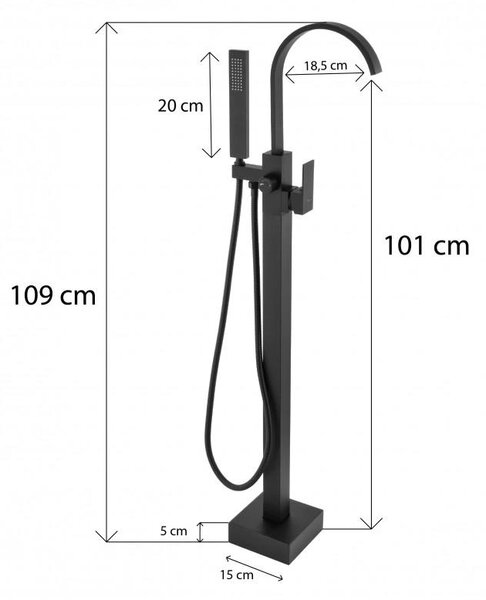 Erga Enzo, baterie pentru cadă de sine stătătoare h-1090, negru mat, ERG-YKA-BS.ENZO-BLK