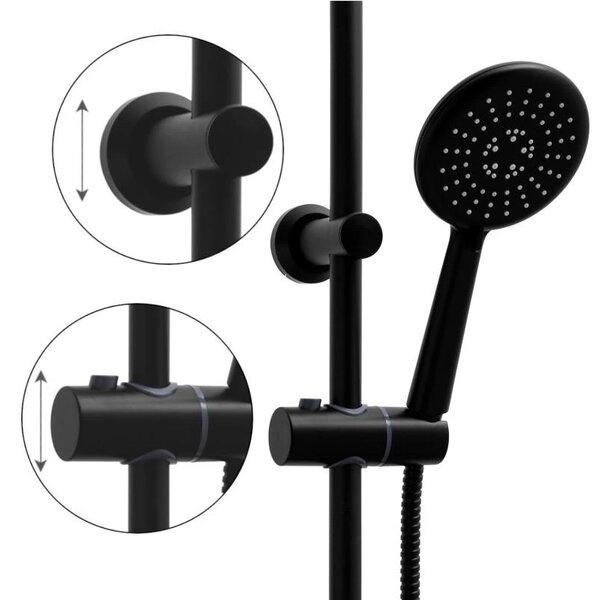 Erga Enza, set de dus cu robinet termostatic si cap de ploaie 20cm, negru mat, ERG-YKA-BP.ENZA20-BLK