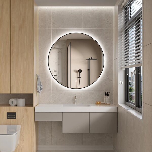 Erga Emma, ​​oglinda LED rotunda 90cm, cadru metalic negru, 2070 lm, 6500K, iluminare din spate, ERG-V01-201-9090-BK