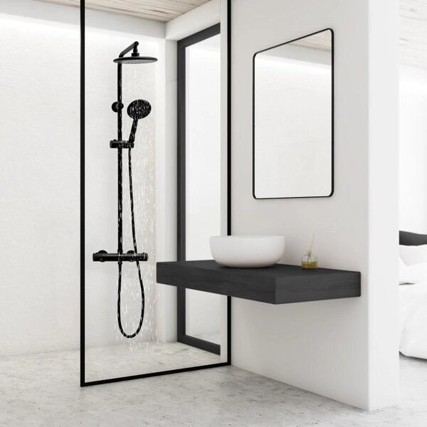 Erga Enza, set de dus cu robinet termostatic si cap de ploaie 20cm, negru mat, ERG-YKA-BP.ENZA20-BLK