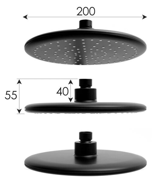 Erga Enza, set de dus cu robinet termostatic si cap de ploaie 20cm, negru mat, ERG-YKA-BP.ENZA20-BLK