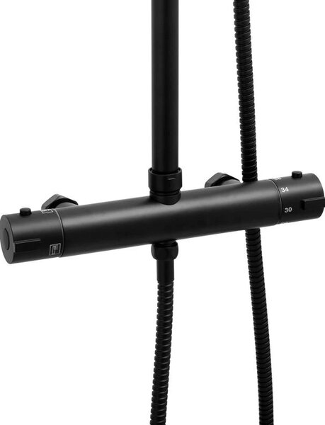 Erga Enza, set de dus cu robinet termostatic si cap de ploaie 20cm, negru mat, ERG-YKA-BP.ENZA20-BLK