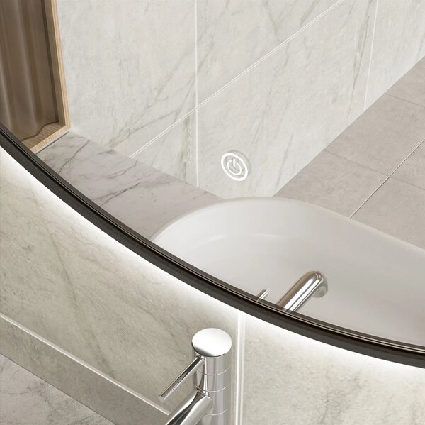 Erga Emma, ​​oglinda LED rotunda 90cm, cadru metalic negru, 2070 lm, 6500K, iluminare din spate, ERG-V01-201-9090-BK