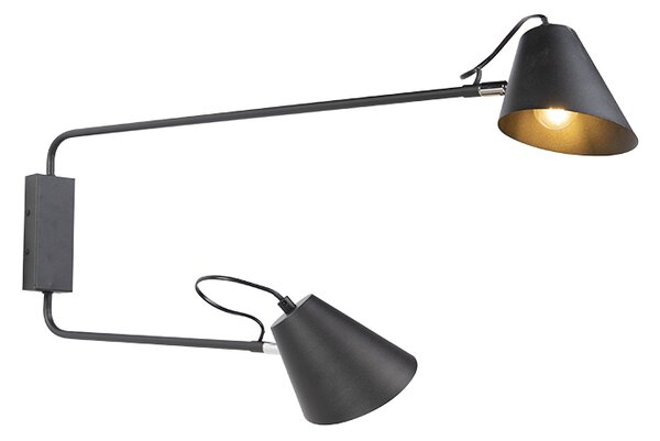 Lampă de perete modernă neagră cu 2 lumini reglabile - Lune