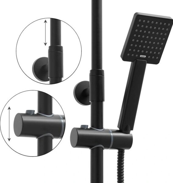 Erga Flova, set de dus cu robinet termostatic si cap de ploaie 20x20cm, negru mat, ERG-YKA-BP.FLOVA THERM 20 BLK