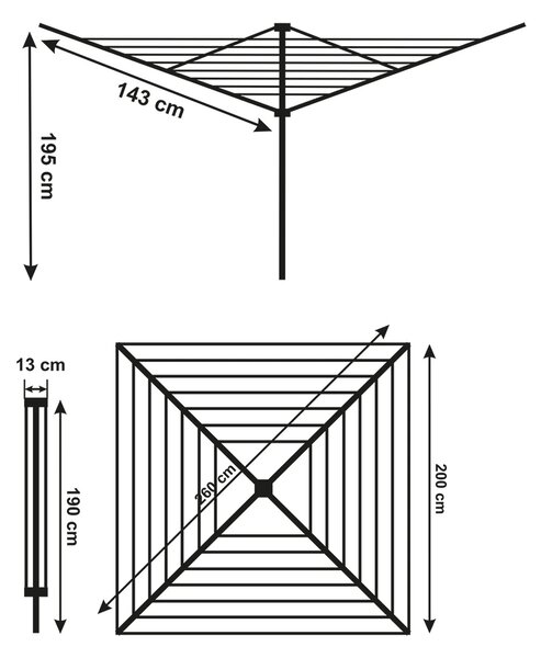 Erga Garden 5000, uscător de rufe de grădină de sine stătător cu 4 brațe 200x200x195 cm, roșu-argintiu, ERG-SEP-10SUSOGRGAR50