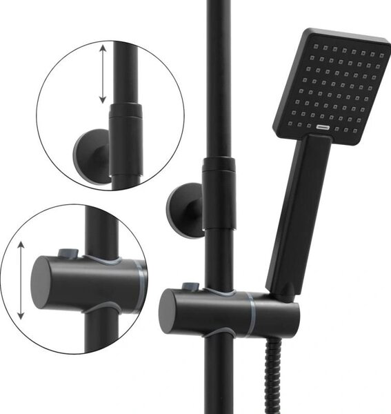 Erga Flova, set de dus cu robinet cu maneta si cap de ploaie 20x20cm, negru mat, ERG-YKA-BP.FLOVA 20 BLK