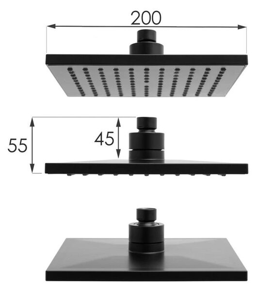 Erga Flova, set de dus cu robinet cu maneta si cap de ploaie 20x20cm, negru mat, ERG-YKA-BP.FLOVA 20 BLK