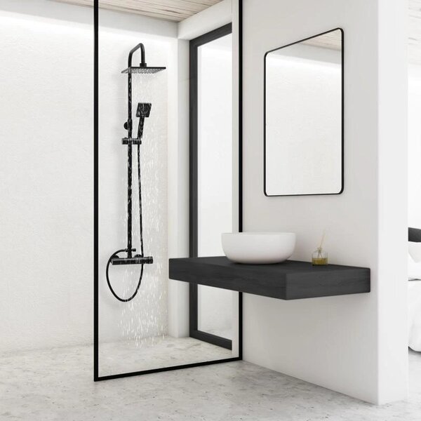 Erga Flova, set de dus cu robinet cu maneta si cap de ploaie 20x20cm, negru mat, ERG-YKA-BP.FLOVA 20 BLK