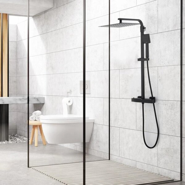 Erga Goba, set de dus cu robinet termostatic si cap de ploaie 30x30 cm, negru mat, ERG-YKA-BP.GOBA-THERM-30-BLK