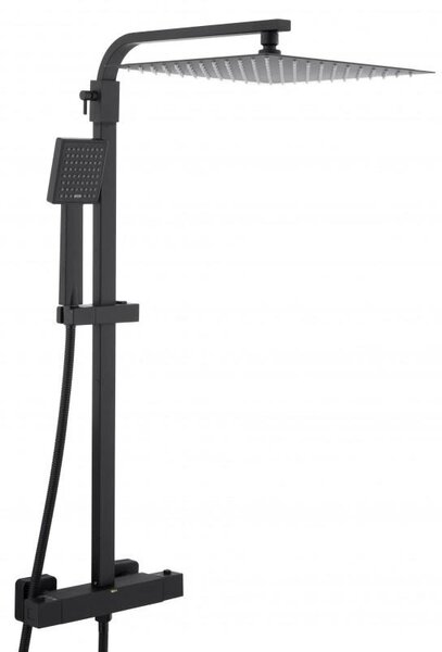 Erga Goba, set de dus cu robinet termostatic si cap de ploaie 30x30 cm, negru mat, ERG-YKA-BP.GOBA-THERM-30-BLK