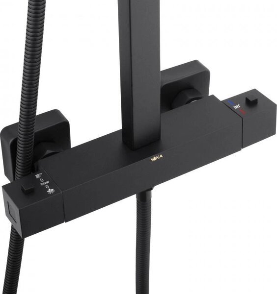 Erga Goba, set de dus cu baterie termostatica si cap de ploaie 25x25cm, negru mat, ERG-YKA-BP.GOBA-THERM-25-BLK