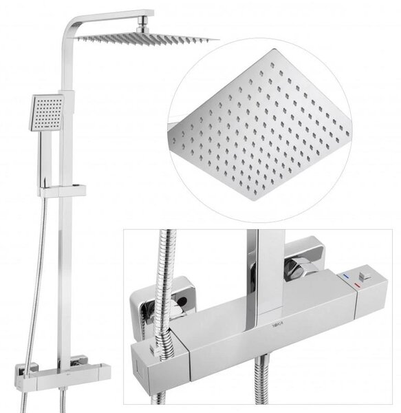 Erga Goba, set de dus cu robinet termostatic si cap de ploaie 25x25 cm, crom, ERG-YKA-BP.GOBA-THERM-25-CHR
