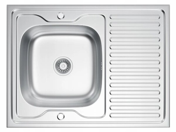 Erga HD, chiuvetă din oțel cu 1 cameră 800x500x160 mm cu scurgere lungă, decor lenjerie, ERG-MLS-HD8050DN