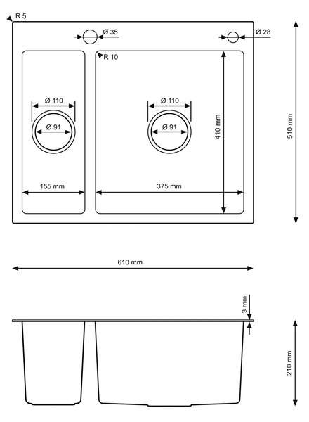 Erga HD, chiuvetă din oțel cu 1,5 camere 610x510x210 mm cu dozator de detergent, auriu periat, ERG-MLS-HD6151G