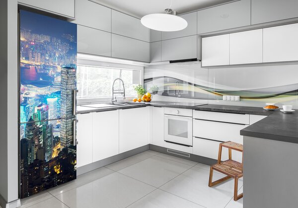 Foto Autocolant pentru piele al frigiderului Hong Kong pe timp de noapte