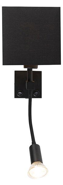 Aplică modernă neagră cu USB și abajur pătrat negru - Zeno