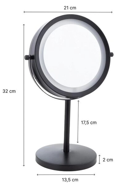 Erga Kimi, oglindă cosmetică măritoare cu lumină de fundal LED 210x320 mm, negru mat, ERG-YKA-CH.KIMI-BLK