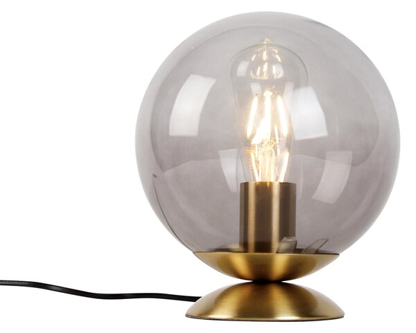 Lampă de masă Art Deco din alamă cu sticlă fumurie - Pallon