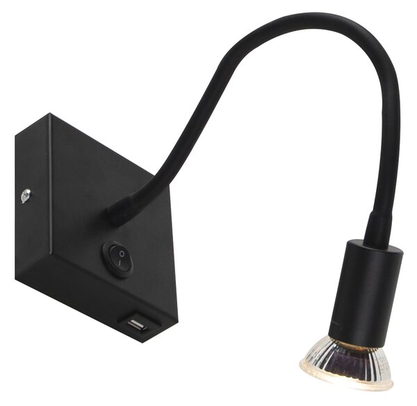 Lampă de perete modernă flexibilă USB neagră - Zeno