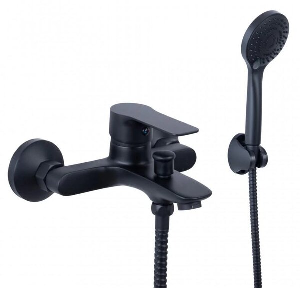 Erga Korfu, baterie de baie montată pe perete cu set de duș manual, negru mat, ERG-YKA-BW.KORFU-BLK