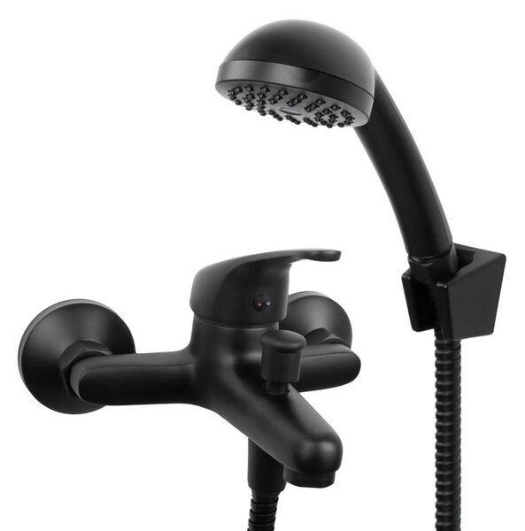 Erga Lati, baterie de baie montată pe perete cu set de duș manual, negru mat, ERG-YKA-BW.LATI-BLK