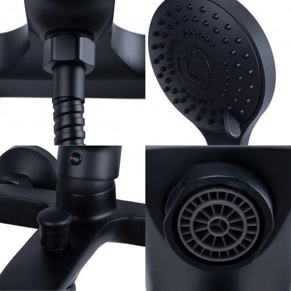 Erga Korfu, baterie de baie montată pe perete cu set de duș manual, negru mat, ERG-YKA-BW.KORFU-BLK