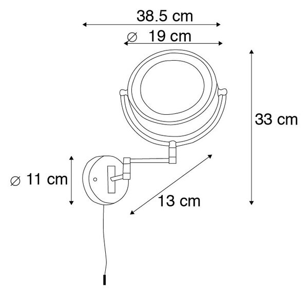 Oglinză de perete de design neagră cu LED reglabil IP44 cu cordon de tragere - Vicino