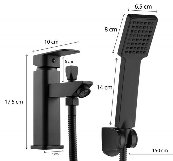 Erga Lucco, baterie lavoar cu set de duș manual, negru mat, ERG-YKA-BW.LUCCO-BLK