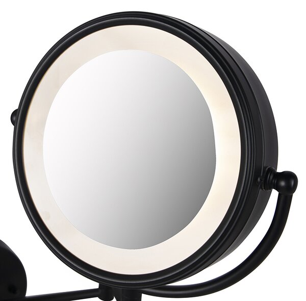 Oglinză de perete de design neagră cu LED reglabil IP44 cu cordon de tragere - Vicino