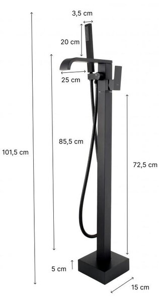 Erga Livo, baterie pentru cadă de sine stătătoare cu set de duș manual h-1015, negru mat, ERG-YKA-BP.LIVO-BLK