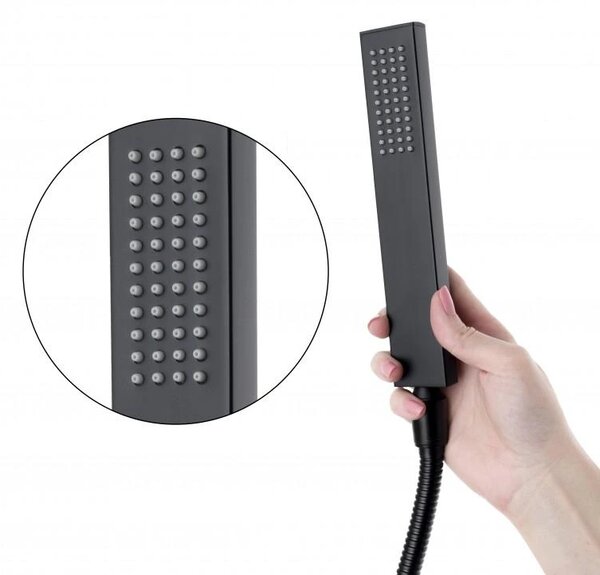 Erga Livo, baterie pentru cadă de sine stătătoare cu set de duș manual h-1015, negru mat, ERG-YKA-BP.LIVO-BLK