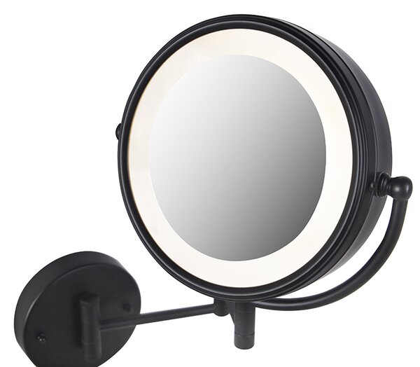 Oglinză de perete de design neagră cu LED reglabil IP44 cu cordon de tragere - Vicino