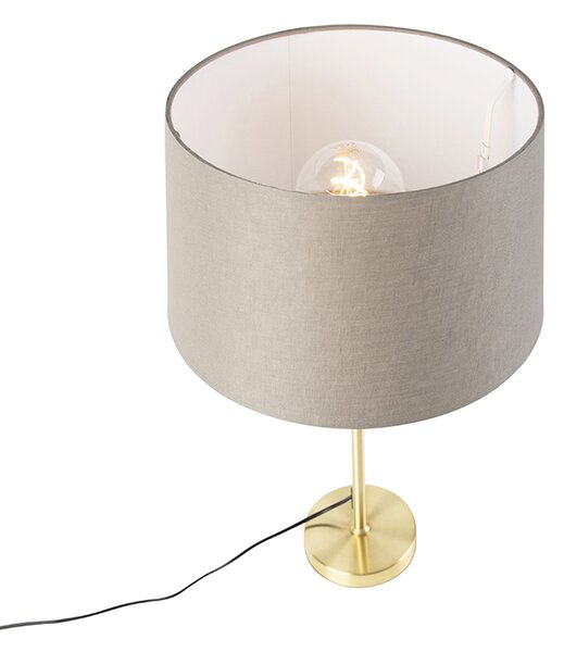 Lampă de masă auriu/alamă cu abajur din in taupe 35 cm - Parte