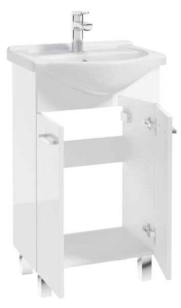 Erga Lumi, dulap chiuveta + chiuveta ceramica 50x41cm, maner alb cromat lucios, ERG-207-D-05012+1520