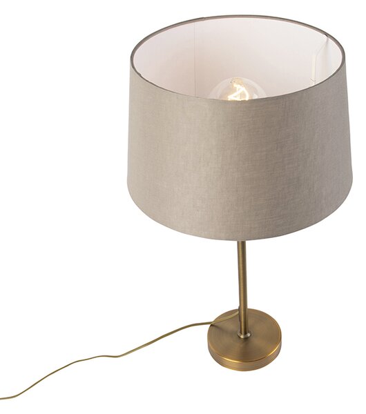 Lampă de masă din bronz cu abajur din in taupe 35 cm - Parte