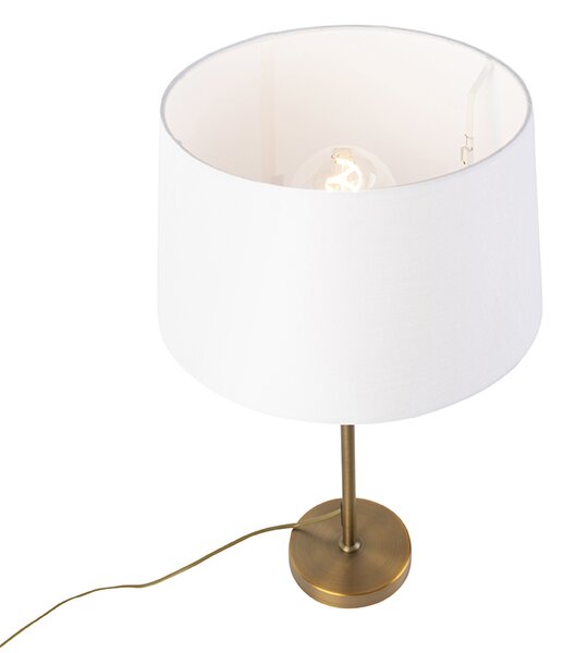 Lampă de masă din bronz cu abajur din in alb 35cm - Parte