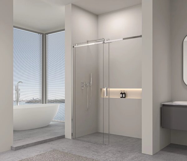 Erga Lynn, usa de dus culisanta in deschidere 90x195 cm, sticla transparenta de 8 mm, profil cromat, ERG-V02-LYNN-D090-CL-CR